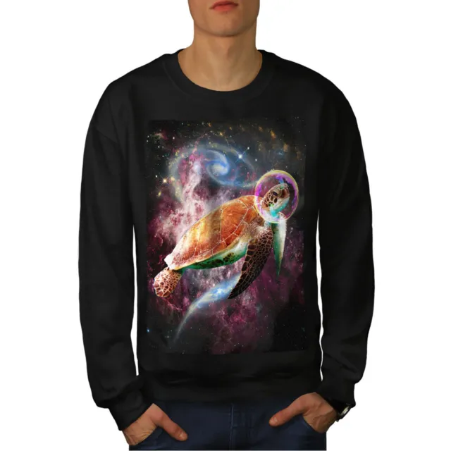 Wellcoda Outer Space Turtle Mens Sweatshirt, Cosmonaut Casual Pullover Jumper