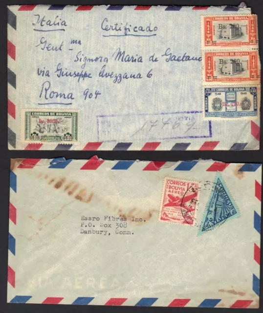 BOLIVIA 1950's FOUR AIR MAIL COVERS TWO ARE REGISTERED ONE CENSORED 3