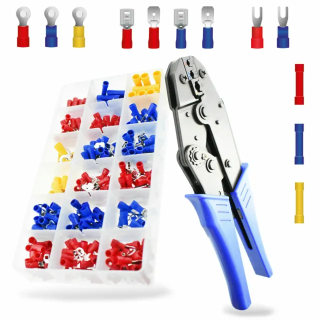 300pcs Ratchet Crimper Cable Wire Terminals Electrical Plier Crimping Tool Set