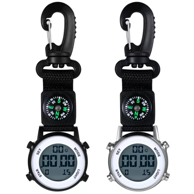 Multifunction Carabiner LED Digital Fob Watch Clip-On Backpack Outdoors Hiking