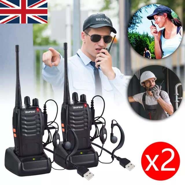 UK 2PACK Baofeng Walkie Talkies Long Range Two Way Radio UHF 16CH with Headsets