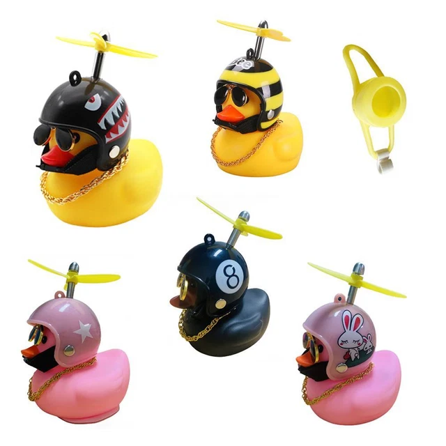 Rubber Duck Toy Car Ornaments Yellow Dashboard Decorations with Propeller Helmet