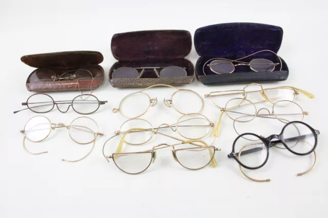 Spectacles Glasses Antique Vintage Assorted Inc Cases, Pince Nez, Metal Joblot