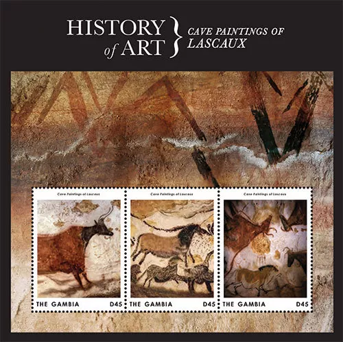 Gambia 2013 - History of Art Lascaux - Sheet of 3 Stamps - Scott #3499 - MNH