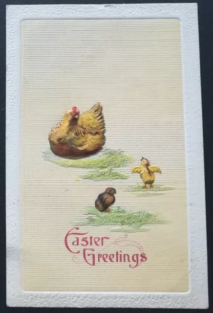 Vintage postcard Easter, spring chicken and chicks, postmark 1910