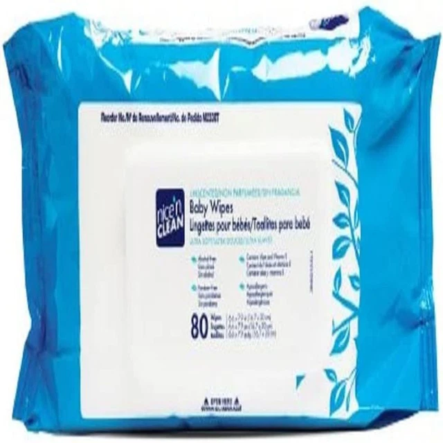 Nice'n Clean Baby Wipes, Latex-Free, 7 X 8 Inch, Unscented, 1/Pack of 80...