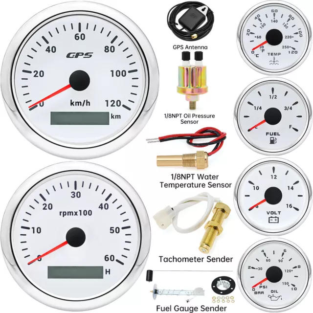 85mm GPS Speedometer 120km/h Tachometer Gauge Set Waterproof for Boat Car Truck