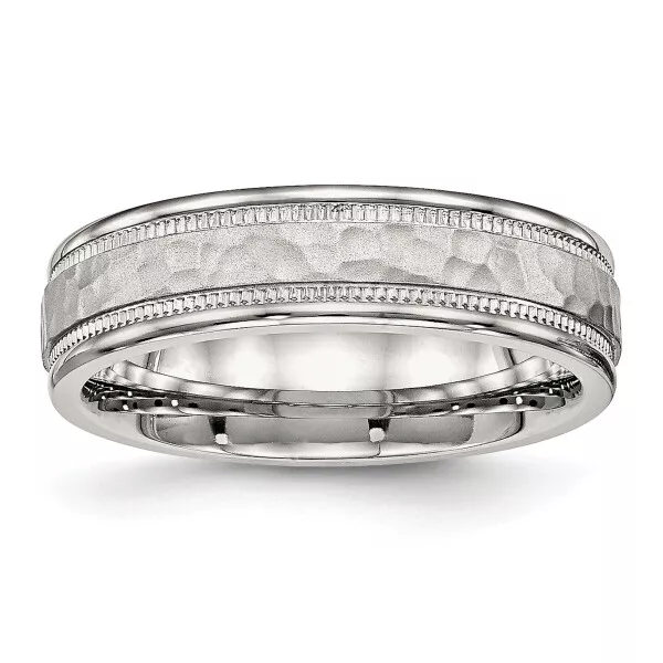 Stainless Steel Hammered 6mm Wedding Band Ring