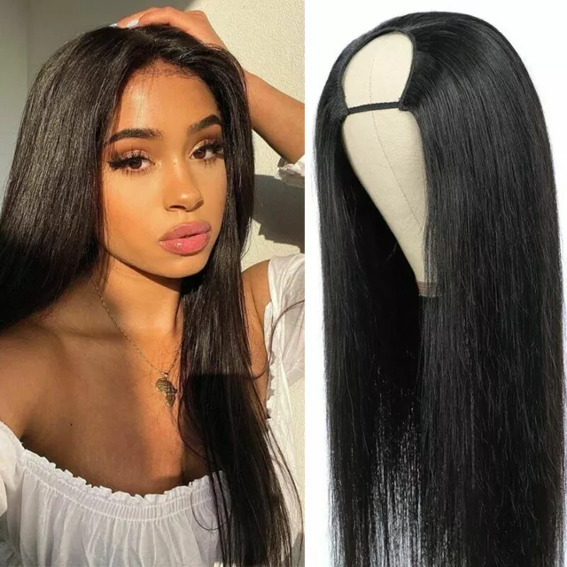Peluca U Part cabello humano sin pegamento recta sin encaje frente peluca cabello humano para mujer