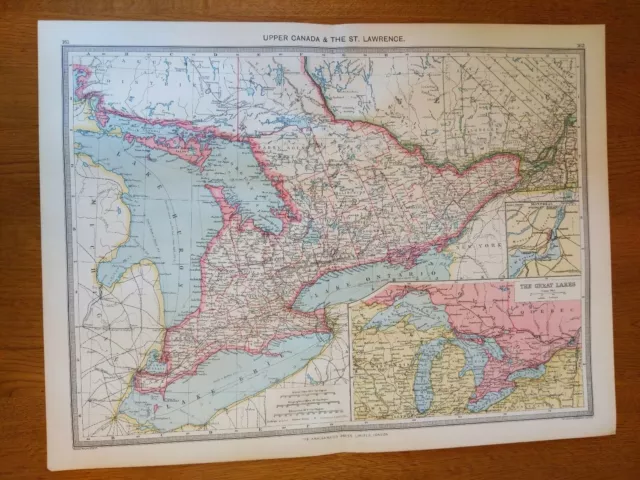 Antique Map c.1906 - Upper Canada & Great Lakes (Steamer Routes & Railways)