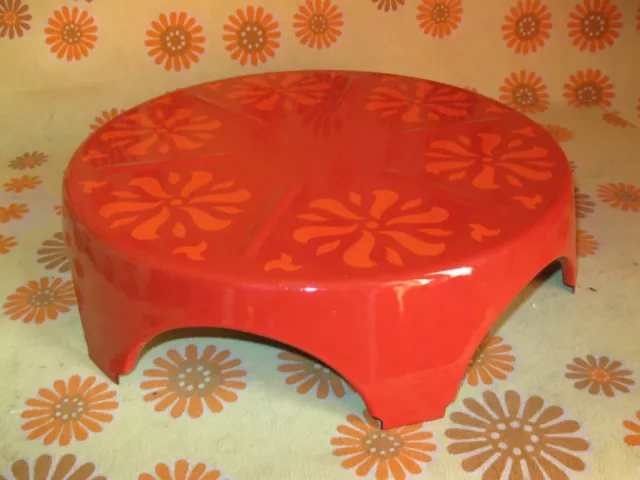 Vintage 80s Ancien DESSOUS DE PLAT en TÔLE ÉMAILLÉE ROUGE ORANGE Support Plante