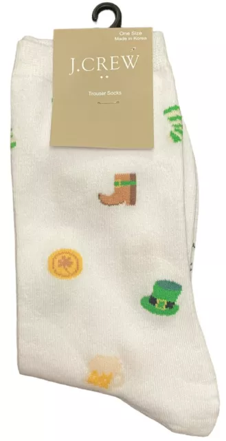 J Crew St Patricks Day Trouser Socks White Leprechauns Shamrocks Boots