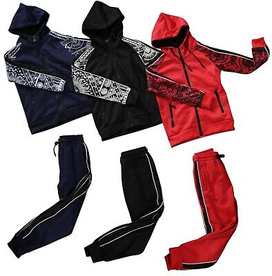 Boys Tracksuit New Kids Designer Style Hooded Jogging Bottoms And Hoodie 3 CLR