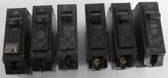 (6) GE Type THQB Circuit Breaker 1 Pole 120/240VAC 20A