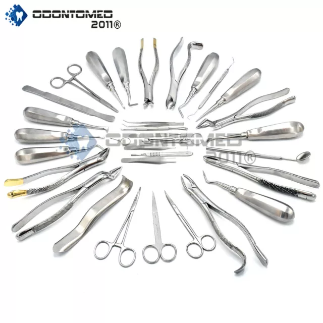 German 34 Pc Oral Dental Surgery Extracting Elevators Forceps Instrument Kit Set