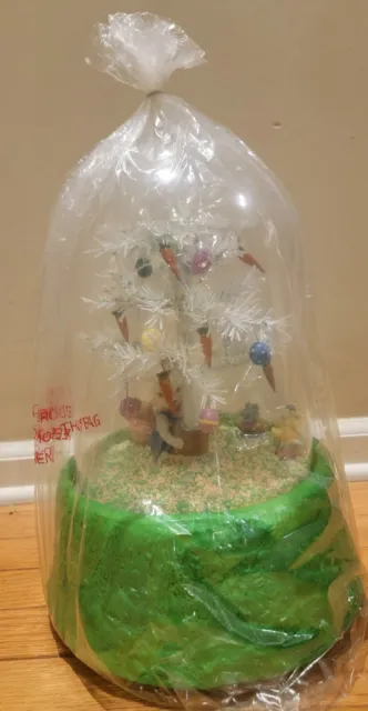 Easter Bunny Fiber Optic Lighted Tree in Dome Animated Musical Decoration HTF