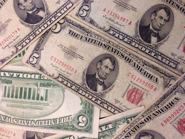 ☆$5 Five Dollar Red Seal Lincoln Dollars ☆Red Certificate Old Money☆1953 1963☆ 3