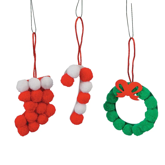 Pom-Pom Christmas Ornament Craft Kit, Craft Kits, 50 Pieces