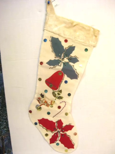 Vintage White Felt Pixie Elf Christmas Stocking ( 954)