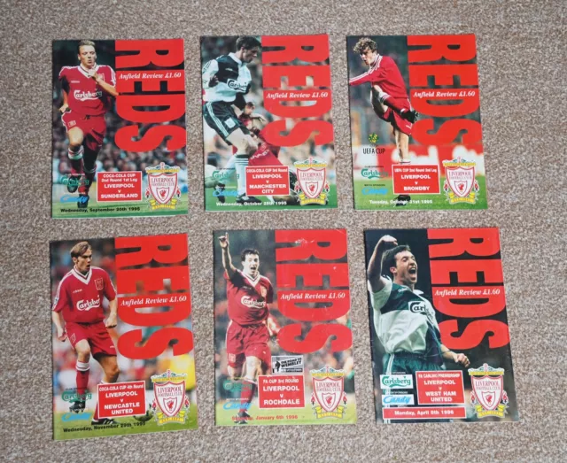 LIVERPOOL FC SMALL programme bundle 19951996 6 programmes in total £0.