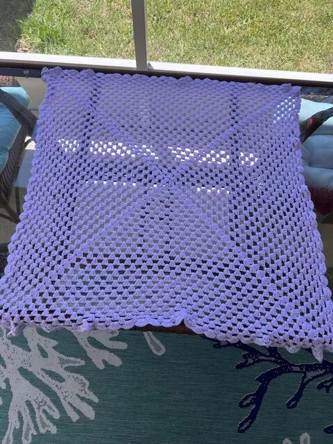 Vintage Hand Crochet Granny Teardrop Purple Warm Blanket Afghan Throw 34”x 34”