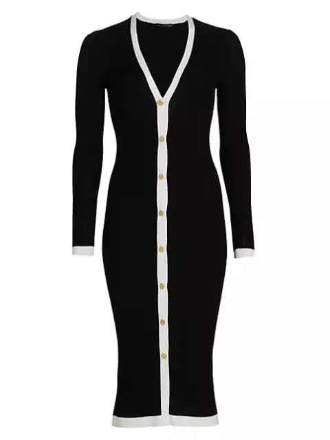 NEW Alice + Olivia Alcina Rib-Knit Sweater Dress in Black/White Size L #S6245