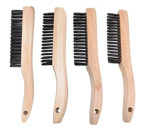 4 Multi-Purpose Shoe Handle Wire Scratch Brushes with Black Oil Tempered...