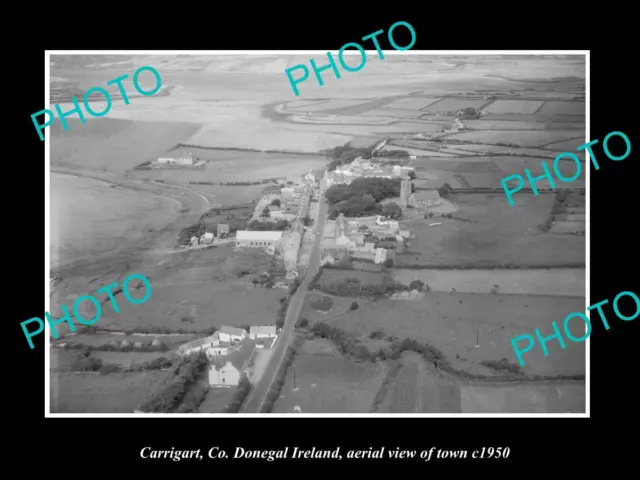 OLD LARGE HISTORIC PHOTO CARRIGART Co DONEGAL IRELAND AERIAL VIEW OF TOWN c1950