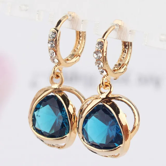 14K Gold Plated Crystal Amethyst Zircon Dangle Drop Womens Hoop Earrings Jewelry