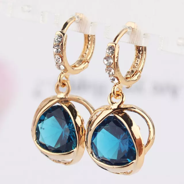14K Gold Plated Crystal Amethyst Zircon Dangle Drop Womens Hoop Earrings Jewelry