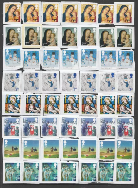 GB 56 x 2nd  Class Unfranked Xmas Stamps With Minor Faults On Paper