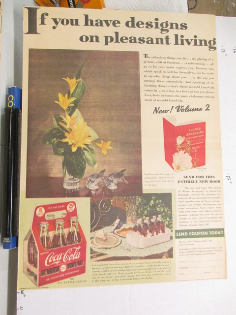 newspaper ad 1941 COCA COLA soda bottle Amer Weekly Daylilies flower arrange FUL