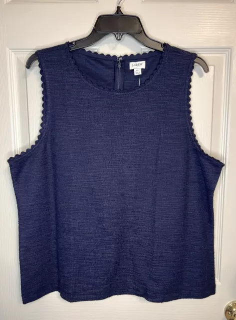 NWT J Crew Factory Size XL Navy Textured Tank Top Blouse Shell w/ Scalloped Trim