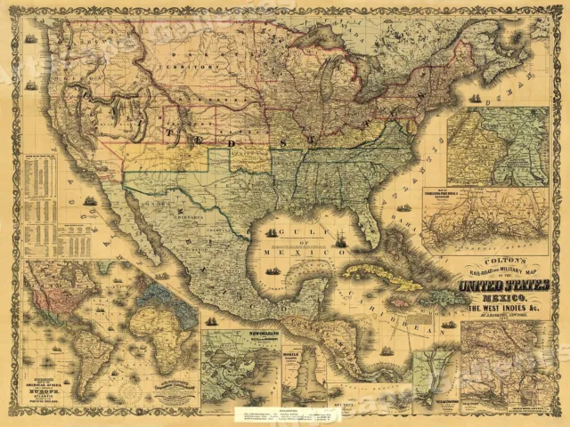1862 Colton's Railroad and Military Map of the US 18x24