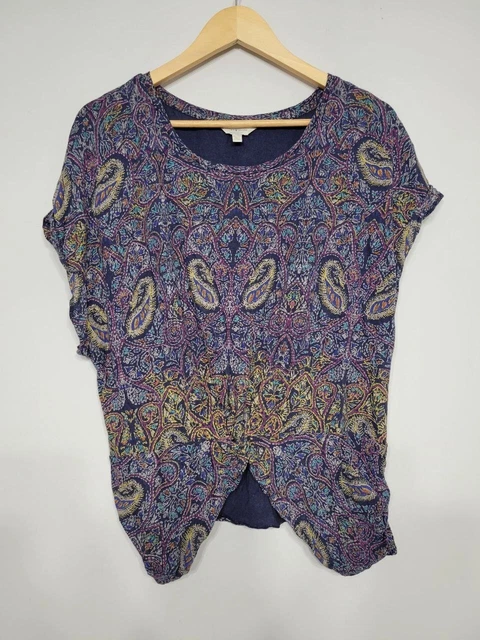 Lucky Brand Paisley Peacock Knot Front Rolled Sleeve Shirt Women's XL