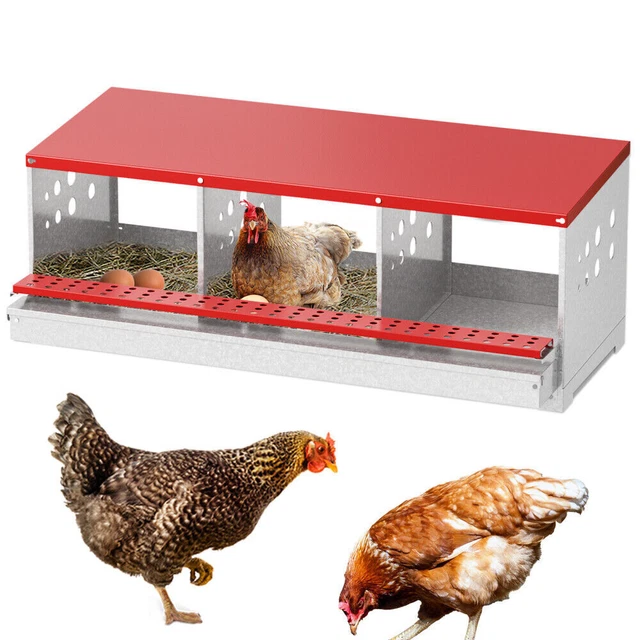 Chicken Nesting Box Hen Laying Nest Boxes 3 Hole Rollout Egg Collection Metal