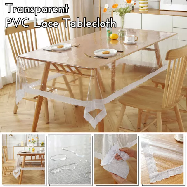 Lace Tablecloth Transparent PVC Waterproof Oilproof Kitchen Dining Table Cover
