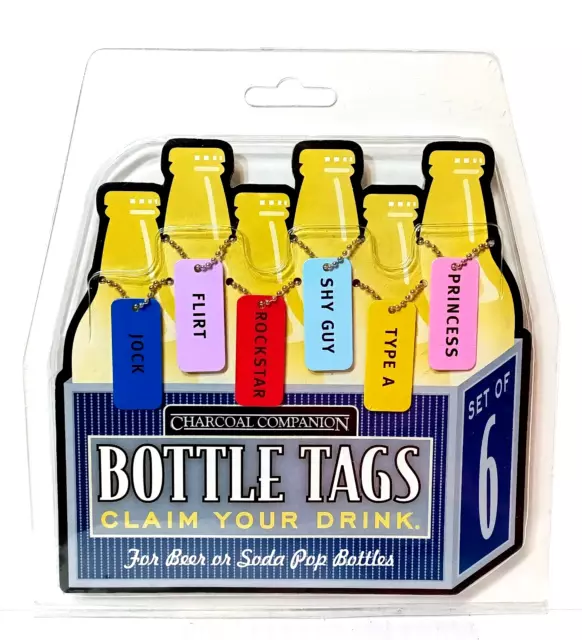 Set of 6 Bottle Tags Beer or Soda Bottles Claim Your Drink by Charcoal Companion