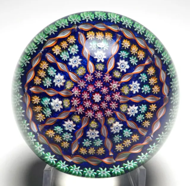 Perthshire PP1 Paneled Millefiori Paperweight with Blue Ground