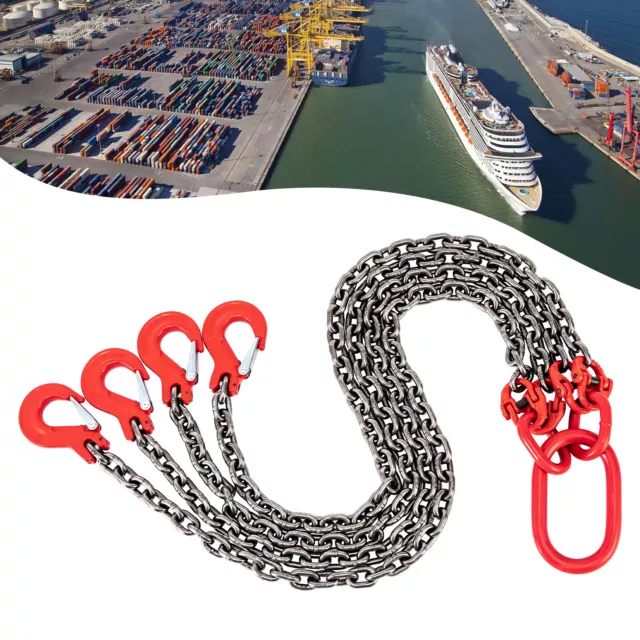 5 Ton Chain Sling 5/16" inch 4 Legs with Sling Hooks G80 Lifting Chain Sling Red