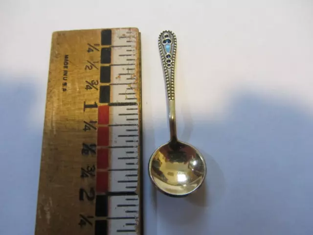 Vintage Mini Russian Silver Enameled Spoon with Soviet Hallmark