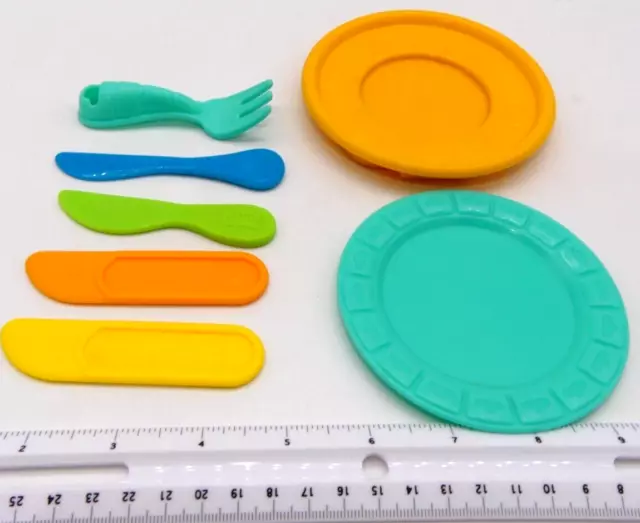 Lot Playdoh Plastic Silverware Fork Plate Knife Kids Play Kitchen Toy Food