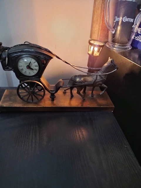 United Sessions Clock #701 Bronze Brass Horse Carriage Hansom Cab 5