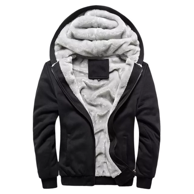 Men Thick Warm Fleece Fur Lined Hoodie Zip Up Winter Coat Jacket/Sweatshirt Tops
