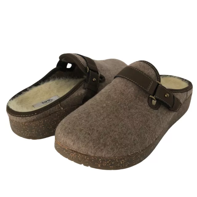 Earth Origins SIZE 7.5 Cozy Chinook Brown Wool Fleece Lined Cork Clogs Womens