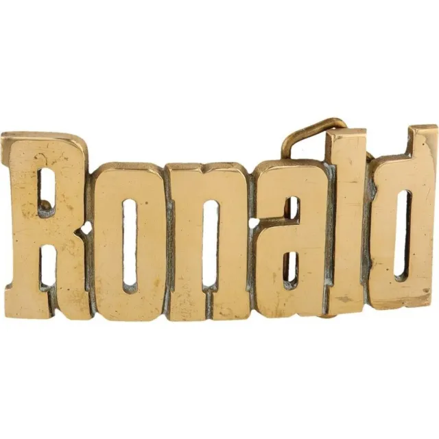 New Brass Ronald Ron Ronnie Ronny Name Tag Hippie 1980s NOS Vintage Belt Buckle