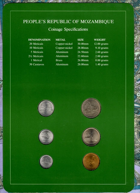 Coin Sets of All Nations Mozambique w/card 1980-1982 UNC 10, 1 Metical 1980 2