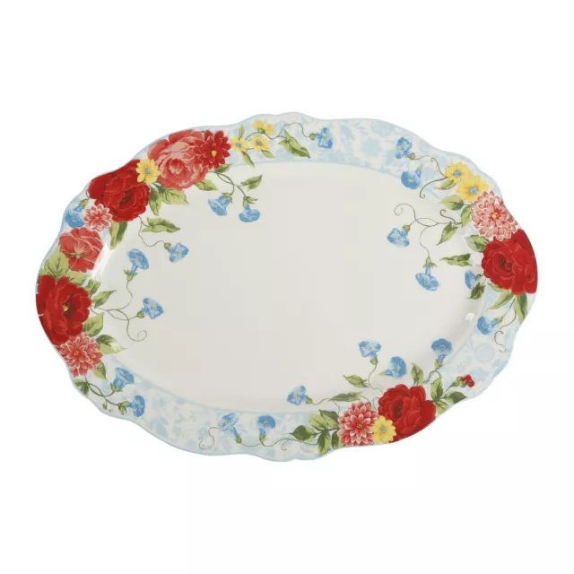 Sweet Rose Stoneware 21-inch Oval Serving Platter