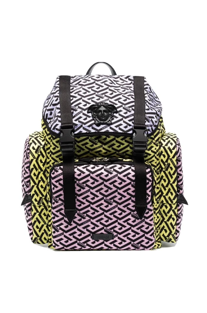 Versace La Medusa La Greca Nylon Backpack Pink Purple Yellow Large Bag $2K New Versace La Medusa La Greca Nylon Backpack Pink Purple Yellow Large Bag $2K New