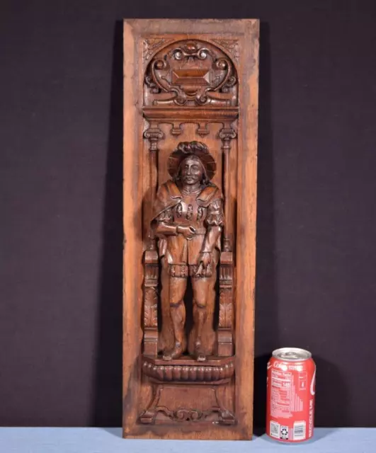 *French Antique Deeply Carved Solid Oak Wood Panel with Figure Highly Detailed